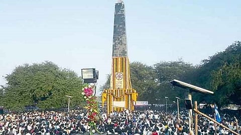 A file photo of Bhima Koregaon memorial “Vijay Stambh” (Victory Pillar). Image/Open Source

