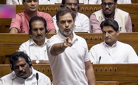 Opposition party leader Rahul Gandhi speaking in Lok Sabha as Leader of Party on July 01, 2024. Photo/ANI
