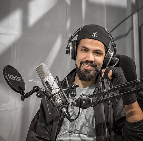 A file photo of MC Musaib in his recording studio.
