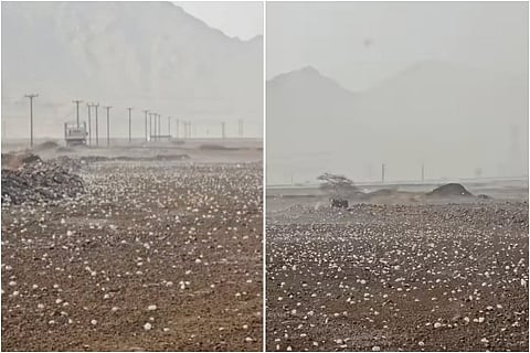 الإمارات تشهد أولى زخات البرد الصيفية مع هطول أمطار غزيرة على أجزاء من العين