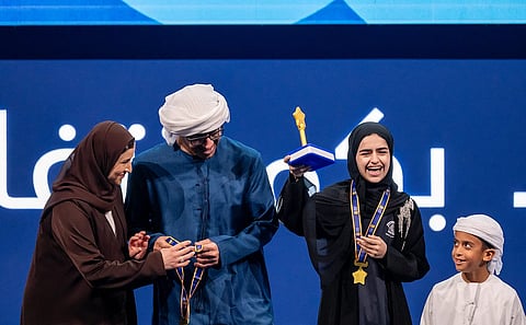 لحظة فوز ريم بتحدي القراءة العربي. تصوير: شهاب