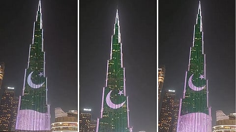 برج خليفة باللونين الأخضر والأبيض في يوم استقلال باكستان 