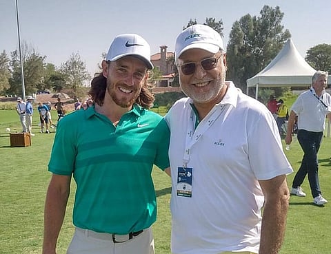 ريشاد مع لاعب الجولف البريطاني تومي فيلوود، سفير موانئ دبي العالمية والفائز مؤخرًا ببطولة جولة PGA في أتلانتا. - تصوير: ريشاد مولوبوي