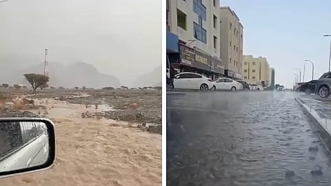 أمطار غزيرة تهطل على مناطق بالإمارات وتحول الطرق الصحراوية إلى أنهار