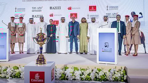 يحضر المسؤولون والشركاء والمنظمون المؤتمر الصحفي للإعلان عن مهرجان التحمل لسمو الشيخ محمد بن راشد آل مكتوم لعام 2026. – صورة: DEC