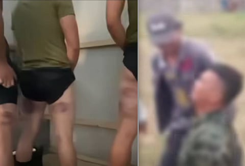 لقطة شاشة من الفيديو الفيروسي تظهر مجندين يتلقون لكمات وضربات بالعصي الخشبية وأشكال أخرى من عقوبة 'التنكيل'