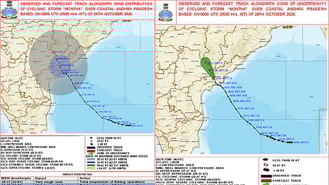 மோன்தா புயல் நிலவரம் குறித்த இந்திய வானிலை மையத்தின் வரைபடம்