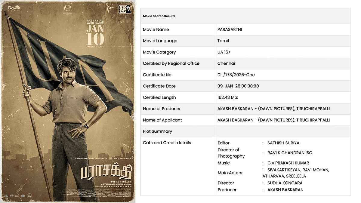பராசக்திக்குக் கிடைத்தது தணிக்கை சான்றிதழ்: திட்டமிட்டபடி ஜன.10 வெளியீடு | Parasakthi |