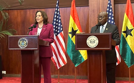Kamala Harris (left) and Nana Akufo-Addo (right) at Jubilee House