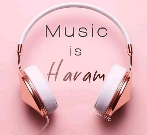 Headphones with inscription "Music is Haram"