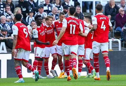 Arsenal celebrates win against Newcastle 