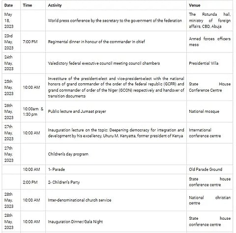 Inauguration schedule