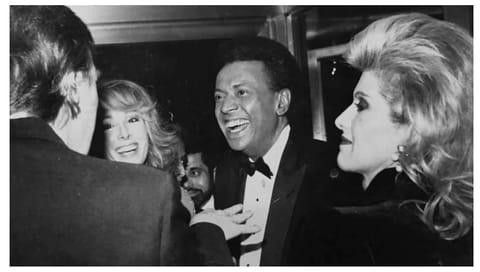Former President Donald Trump, E. Jean Carroll, John Johnson and Ivana Trump at an NBC party, late 1980’s