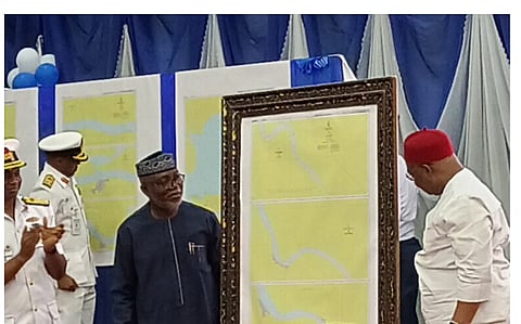 Nigerian Naval Officers with the Ondo State Governor, Chief Lucky Aiyedatiwa, and the Imo State Governor, Hope Uzodimma 