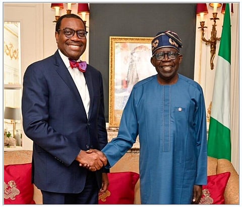 (L-R) President AfDB, Dr. Akinwumi Adesina, and the Nigeria President Bola Ahmed Tinubu, during the New Global Finance Pact Summit, in Paris.
