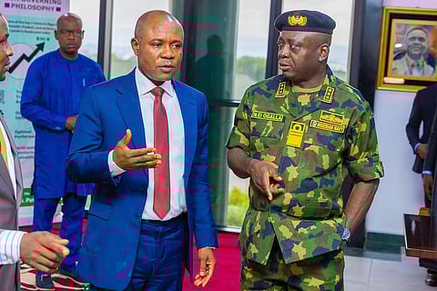 Governor Peter Mbah of Enugu with the Chief of the Naval Staff, Vice Admiral Emmanuel Ogalla