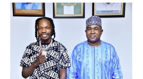 Nigeria music star, Naira Marley with Brig. Gen. Mohamed Buba Marwa (retd.) 