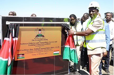 President William Ruto launching Kabonyo Fisheries and Aquaculture Service and Training Centre in Nyando, Kisumu County on Friday, October 6, 2023
