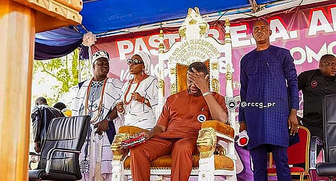 Pastor Enoch Adeboye (seated) at an evangelism event in Oyo State to mark 2023 Christmas celebrations