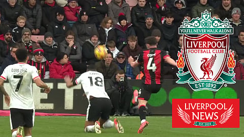 Cody Gakpo goes down in the box under challenge from Lewis Cook (Credit: BBC MOTD)