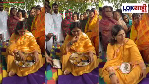 Beed Pankaja Munde : आजूबाजूला शेतकऱ्यांचा घेराव अन् ... बीडमध्ये पूरग्रस्त भागात पंकजा मुंडेंचं बाजावर बसून जेवण; सोशल मीडियावर चर्चेचं वादळ