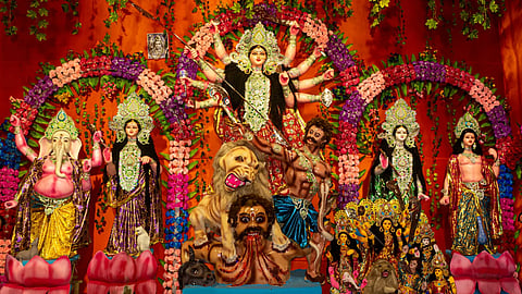 Kumbh mela themed pandal at Latouche Road Puja Sangsad Society