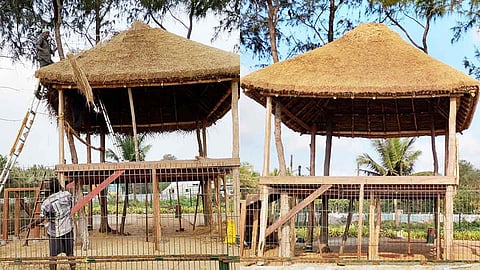 மாமல்லபுரத்தில் கோடை வெயிலுக்கு இதமான புல் குடில்கள்