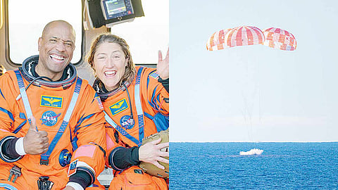 நிலவு பயணத்தை வெற்றிகரமாக முடித்து பூமிக்கு திரும்பிய விண்வெளி வீரர்கள் 