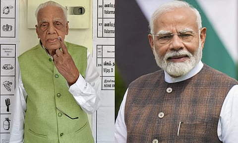 99 வயதிலும் வாக்குச்சாவடிக்கு நேரில் வந்து வாக்களித்த எச்.வி.ஹண்டே!- பிரதமர் மோடி பாராட்டு