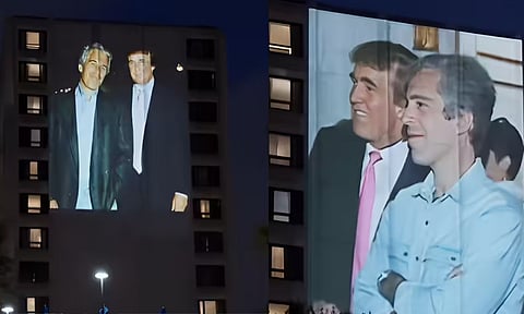 டிரம்ப் வருகைக்கு முன் வாஷிங்டன் ஹோட்டல் சுவரில் ஒளிபரப்பான எப்ஸ்டீன் வீடியோவால் பரபரப்பு 