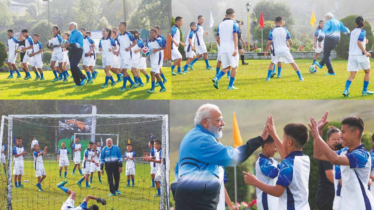 சிக்கிமில் இளைஞர்களுடன் கால்பந்து விளையாடி மகிழ்ந்த  பிரதமர் மோடி