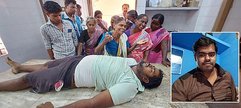 ராஜ்குமார் உடலைப் பார்த்து உறவினர்கள் கதறி அழுத காட்சி. (உள்படம்: பலியான ராஜ்குமார்)