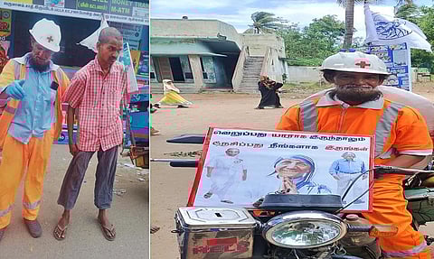 ஒட்டன்சத்திரம் அடுத்துள்ள குளிப்பட்டியில் ஆதரவற்றோரை மீட்டு அழைத்துச் செல்லும் தன்னார்வலர்.