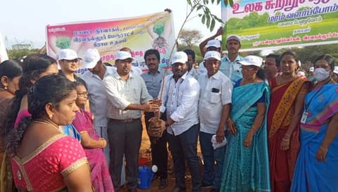 நெல்லை மாவட்ட கலெக்டர் விஷ்ணு மரக்கன்று நட்ட காட்சி