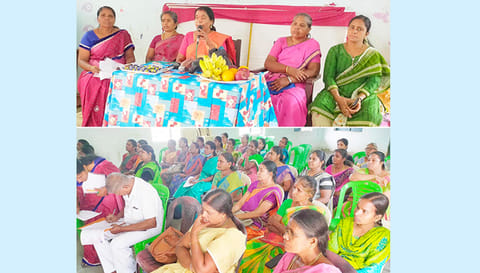 கூட்டத்தில் பங்கேற்ற செவிலியர்கள்.
