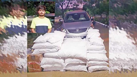 பறிமுதல் செய்யப்பட்ட போதை பொருட்களுடன் ராஜஸ்தான் வாலிபர்.