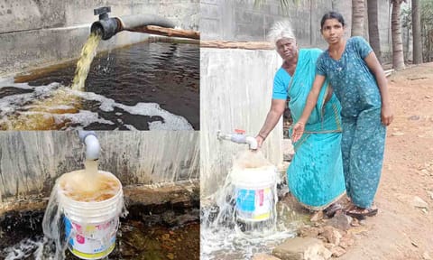 ஆழ்துளை கிணற்றில் இருந்து வெளியேறிய மஞ்சள் நிற தண்ணீர்.&nbsp;