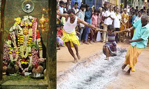 சிறப்பு அலங்காரத்தில் அம்மன் அருள்பாலித்ததையும், சிறுமி குண்டம் இறங்கியதையும் படத்தில் காணலாம்.&nbsp;