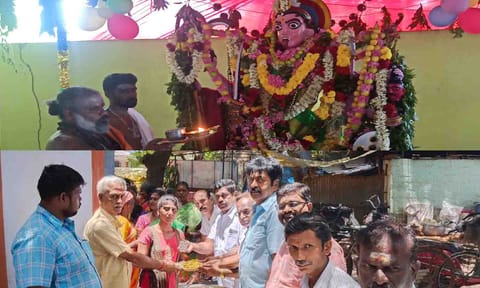 பல்லடம் பெரியகாண்டி அம்மன் கோவிலில் பத்ரகாளி அம்மனுக்கு தீபாராதனை  நடைபெற்ற போது எடுத்த படம். பல்லடம் கடைவீதி மாகாளியம்மன் கோவிலில் அன்னதானம் நடைபெற்ற போது எடுத்த படம்.