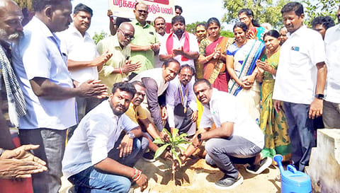 தஞ்சை மாரிக்குளம் நந்தவனத்தில் மேயர் சண். ராமநாதன் மரக்கன்று நட்டு வைத்தார்.