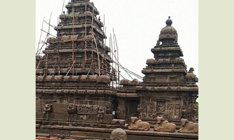 மாமல்லபுரம் புராதன சின்னங்கள் மீது ரசாயனம் பூசி பராமரிப்பு