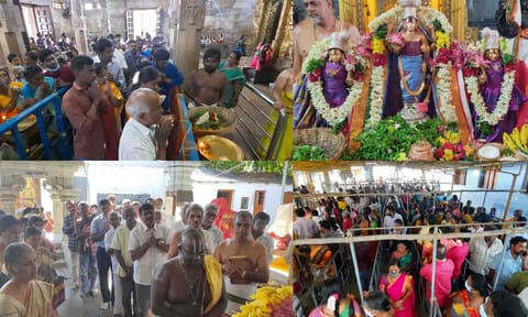 திருப்பூர் வீரராகவப்பெருமாள் கோவில் மற்றும் உடுமலை பெரிய கடை வீதியில் உள்ள நவநீதகிருஷ்ணன் கோவிலில் நடைபெற்ற சிறப்பு வழிபாட்டில் பங்கேற்ற பக்தர்கள்.&nbsp;