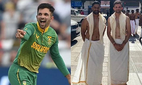 ஸ்ரீ பத்மநாபசுவாமி கோவிலுக்கு பாரம்பரிய உடையுடன் வருகை தந்த தென் ஆப்பிரிக்க வீரர்