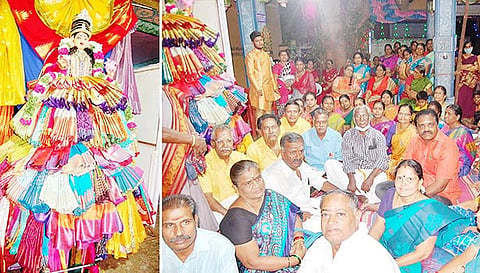விஷ்ணு துர்க்கைக்கு 108 புடவைகளால் சிறப்பு அலங்காரம் செய்யப்பட்டது.