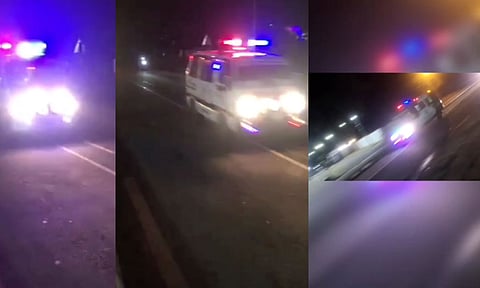 ஆம்புலன்சுகள் அணிவகுத்து சென்ற காட்சி.