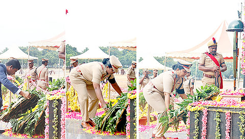 பணியின் போது வீரமரணமடைந்த காவலர்களுக்கு அஞ்சலி செலுத்தப்பட்டது.