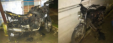 2 மோட்டார் சைக்கிள்கள் பெட்ரோல் ஊற்றி தீ வைத்து எரிப்பு