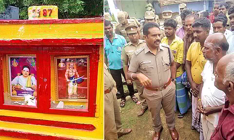 முத்துராமலிங்கத் தேவர்-பூலித்தேவன் பீடத்தின் கண்ணாடி உடைப்பு- பொதுமக்கள் திரண்டதால் பரபரப்பு