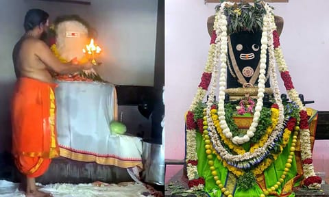 விழாவில் சுவாமிக்கு தீபாராதனை நடைபெற்ற காட்சி.