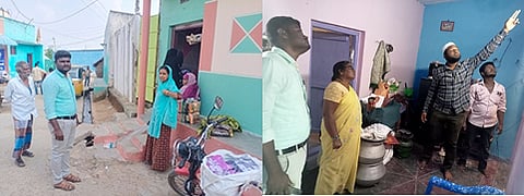 நில அதிர்வால் பாதிப்பு ஏற்பட்ட வீடுகளில் அதிகாரிகள் ஆய்வு செய்த காட்சி.